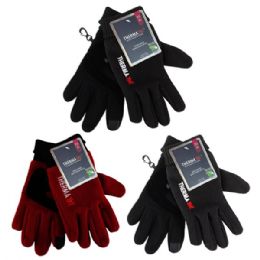 72 Bulk Thermaxxx Fleece Gloves Ladie's Leather Palm w/ Touch