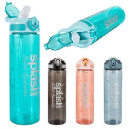 24 Bulk Splash Plastic Bottle 23.67oz Flip Cap w/ Lock & Straw
