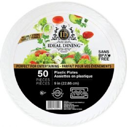 12 Bulk Ideal Dining Plastic Plate 9in White 50CT