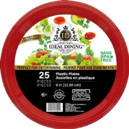 24 Bulk Ideal Dining Plastic Plate 9in Red 25CT