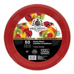 12 Bulk Ideal Dining Plastic Plate 7in Red 50CT