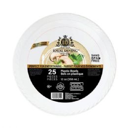 24 Bulk Ideal Dining Plastic Bowl 12oz White 25CT