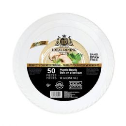 12 Bulk Ideal Dining Plastic Bowl 12oz White 50CT