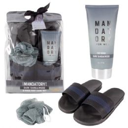 12 Bulk Black/blue Mens Slipper Set (bag Version W/ Loofah + All Over Wash)