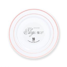 12 Bulk Elegance Plate 7.5in White + 2 Line Stamp Rose Gold