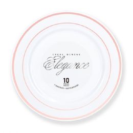 12 Bulk Elegance Plate 9in White + 2 Line Stamp Rose Gold