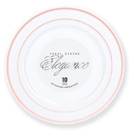 12 Bulk Elegance Plate 10.25in White + 2 Line Stamp Rose Gold