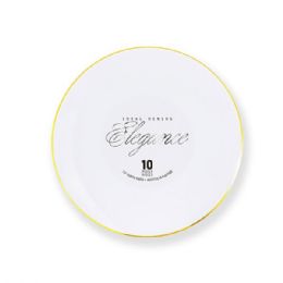 12 Bulk Elegance Plate 7.5in White + Rim Stamp Gold