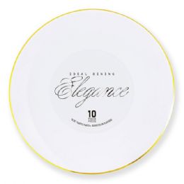 12 Bulk Elegance Plate 10.25in White + Rim Stamp Gold
