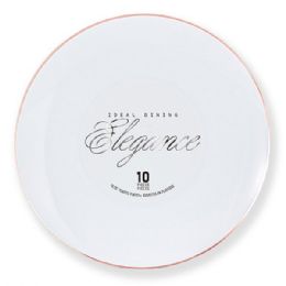 12 Bulk Elegance Plate 10.25in White + Rim Stamp Rose Gold