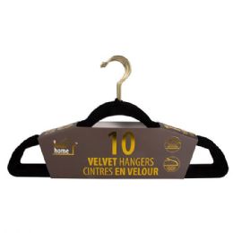 12 Bulk Ideal Home Velvet Hanger 10PK Black Gold