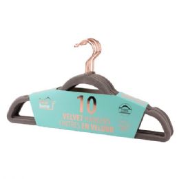 12 Bulk Ideal Home Velvet Hanger 10PK Grey Rose Gold