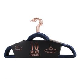 12 Bulk Ideal Home Velvet Hanger 10PK Navy Rose Gold