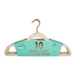 12 Bulk Ideal Home Velvet Hanger 10PK Beige Rose Gold