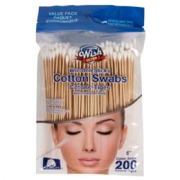 48 Bulk Wish 6in Cotton Swabs Wood 200CT HD