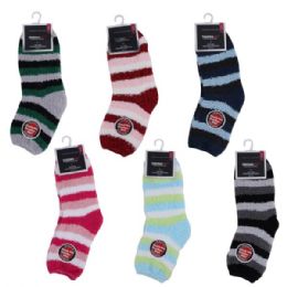 144 Bulk Thermaxxx Winter Socks Fuzzy Stripes