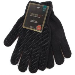 144 Bulk Thermaxxx Winter Magic Glove Black Only W/ Grip Dots