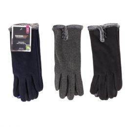 144 Bulk Thermaxxx Winter Glove Ladies w/ Touch Fur Cuff Buttons