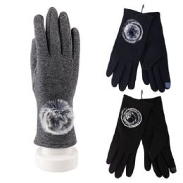 144 Bulk Thermaxxx Ladies Fashion Gloves w/ Touch Fur Ball