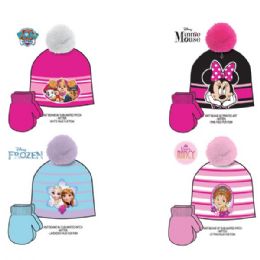 96 Bulk License Winter Hat & Mitten Set Toddler Girls Assorted