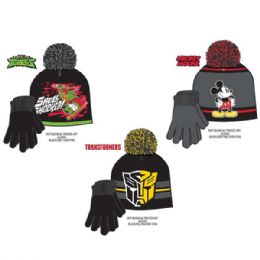 96 Bulk License Winter Hat & Gloves Set Junior Boys' Assorted
