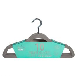 12 Bulk Ideal Home Velvet Hanger 10PK Grey Chrome Hook