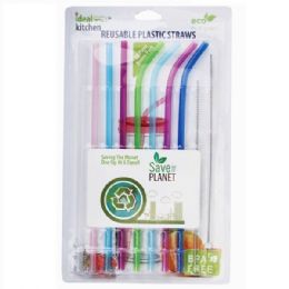 48 Bulk Ideal Kitchen Plastic Straw Reusable 8PK + 2 Cleaner