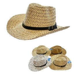 72 Bulk Woven Cowboy Hat TwO-Tone With Buckled Hat Band