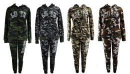 24 Bulk Women's Letter Print 2 Piece Outfits Long Sleeve Sweatshirt And Pants Set Tracksuit