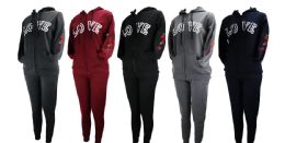 24 Bulk Women's Love Print 2 Piece Outfits Long Sleeve Sweatshirt And Pants Set Tracksuit