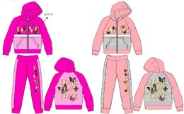 24 Bulk Girls Toddler 2 Piece Zip Printed Fleece Sets