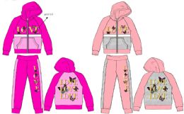 24 Bulk Girls 7-16 2 Piece Zip Printed Fleece Sets