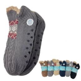 24 Bulk Men's Plush Lined Non Slip Sherpa Booties - Argyle