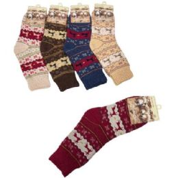 24 Bulk Ladies Lamb's Wool Socks Reindeer/snowflakes