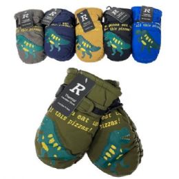 24 Bulk Boy's Puffy Dinosaur Insulated Mittens