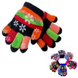 24 Bulk Child's Gloves - Stripes & Snowflakes