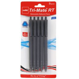 36 Bulk Pens 5ct Black Ink Trimate Retractable Ball Point Carded