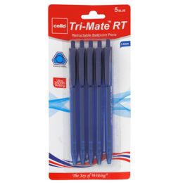 36 Bulk Pens 5ct Blue Ink TrI-Mate Retractable Ball Point Carded