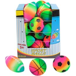 24 Bulk Rainbow Sports Balls Pvc 3ast Soccer/bsktball/football 4.75in 24pc Pdq