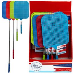 24 Bulk Fly Swatter Jumbo Telescopic Extends To 30in/4ast Clr 12pc Pdq Head 6.25x7.5in Summr Wrap Label
