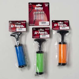 24 Bulk Air Pump 6.5in 3asst Color + 6pk Inflation Needle Disp Strip 6pc Ea/strip