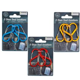 48 Bulk Carabiner S Shape Double Gated 3pk 2inl Alloy/iron 3ast Clrs On 12pc Mdsg Strip/tcd