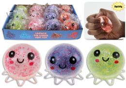 24 Bulk Squishy Octopus LighT-Up Microbead 2.5in 4ast In 12pc Pdq Ea Pb/label