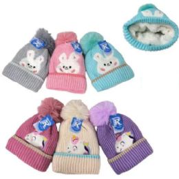 48 Bulk Children PlusH-Lined Knit Hat With Pompom