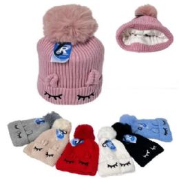 24 Bulk Children Sleepy Eye Knit Hat