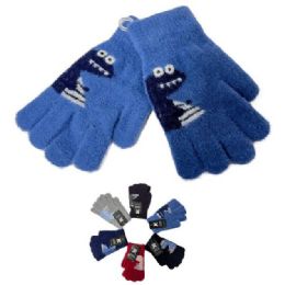 24 Bulk Children's Dinosaur Wool - Like Gloves
