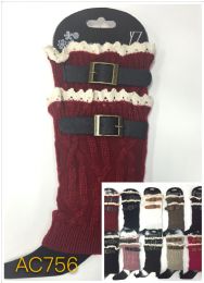 24 Bulk Women Buckled Lace Assorted Color Leg Warmers