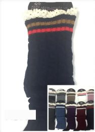 24 Bulk Women Striped Assorted Color Leg Warmers