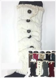 24 Bulk Women Buttons Design Assorted Color Leg Warmers
