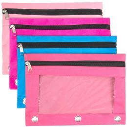 100 Bulk 3-Ring Binder Pencil Pouch With Window 4 Color Girls Assortment
